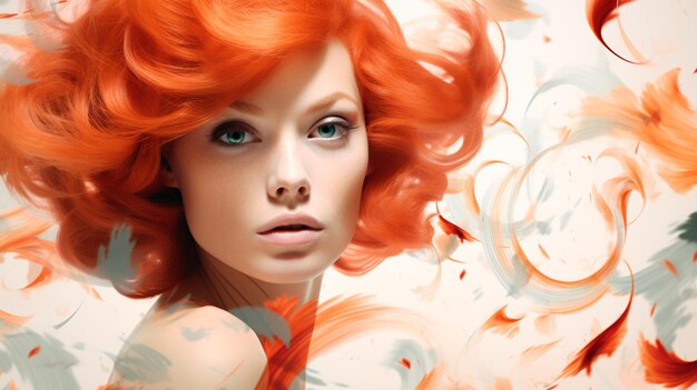 Photo fashion model with colorful hair and red wig