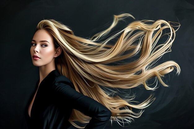 Foto modella di moda donna con lunghi capelli biondi posin