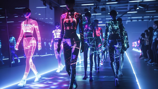 Photo fashion models showcase the latest in haute couture as they walk the runway at a hightech fashion show