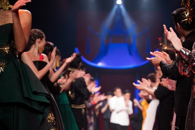 Fashion Models walk back Finale on Runway Ramp during Fashion Week