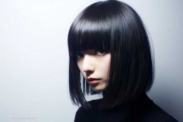Fashion photo of young woman with short black hair Studio shot