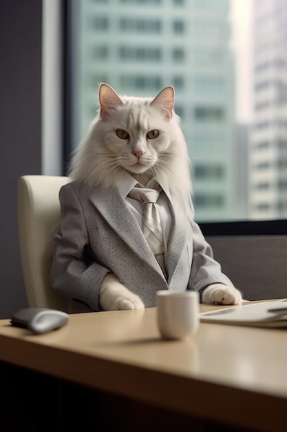 Fashion photography of a anthropomorphic Cat dressed as businessman clothes