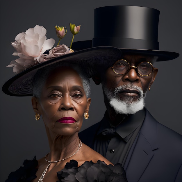 Fashion photography of black old couple for black month history, valentine's day, magazine cover