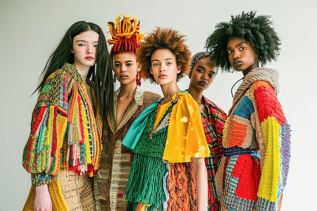 Модная фотосессия, демонстрирующая устойчивую и экологически чистую одежду Группа молодых женщин