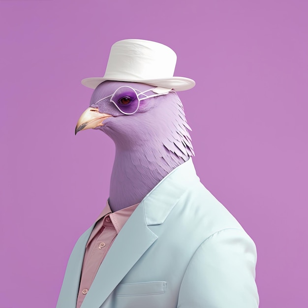 Fashion pigeon in hat and sunglasses Generative AI