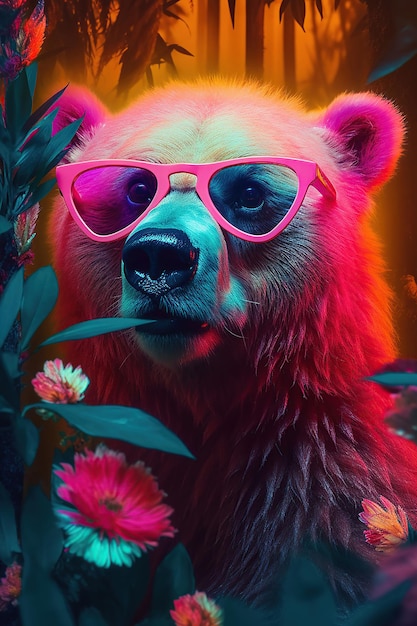 Fashion portrait of a bear wearing glasses Generative AI technology