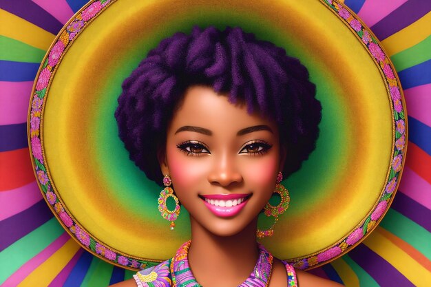 Модный портрет красивой африканской женщины на ярком фоне Generative AI