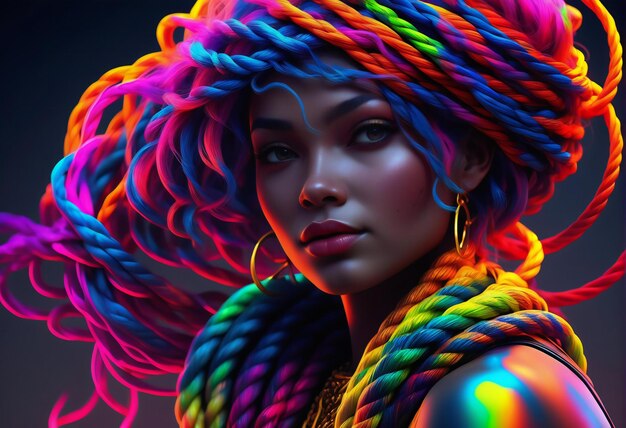 Foto fashion portrait of beautiful african american woman with colorful dreadlocks