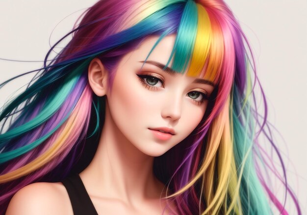 Fashion portrait of a beautiful woman with multicolored hair Generative AI