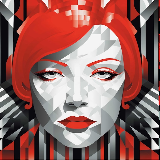 Fashion portrait of beautiful woman with red lips Vector illustration