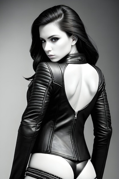 Fashion portrait of a beautiful young woman in leather jacket Beauty fashion