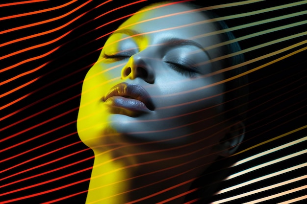 Photo fashion portrait of a beautiful young woman in neon light