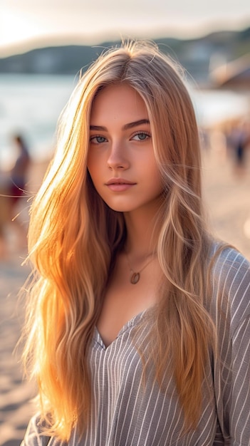 Fashion portrait of beautiful young woman with blue eyes and long blond hair