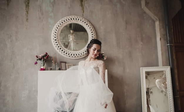 Fashion portrait beauty bride in wedding dress