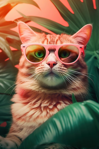 Fashion portrait of a cat wearing sunglasses Generative AI technology