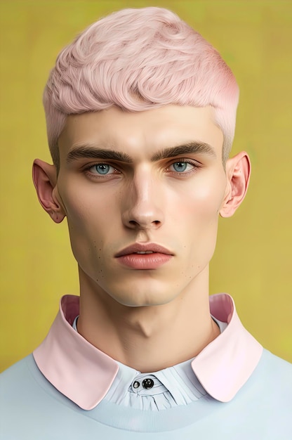 Premium Photo | Fashion portrait of handsome young man with pink hair blue  eyes blue sweater and pink background model with short hair wearing outfit  inspired in pastel colors