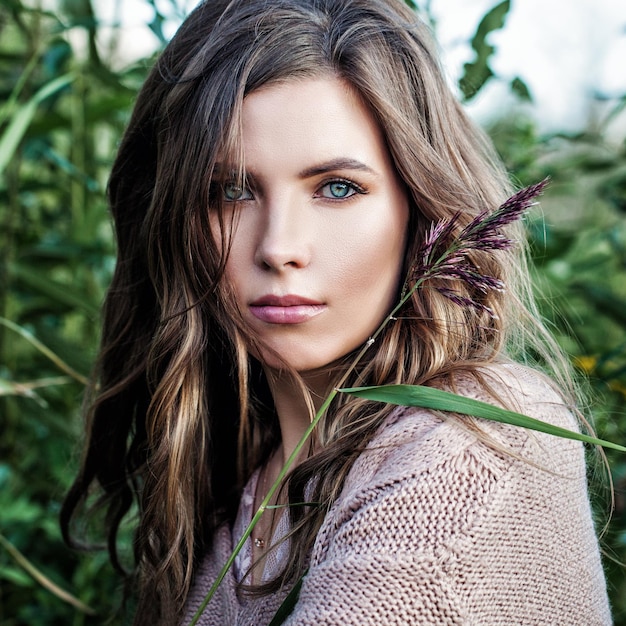 Fashion Portrait of Healthy Woman Model Outdoors