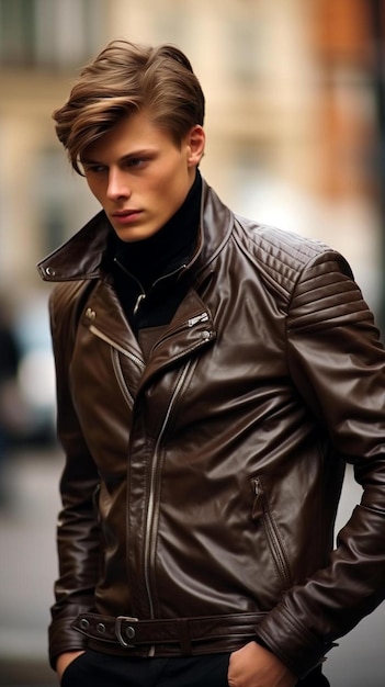 写真 スタイリッシュなジャケットでトレンディなヘアスタイルのハンサムな男性のファッションポートレート