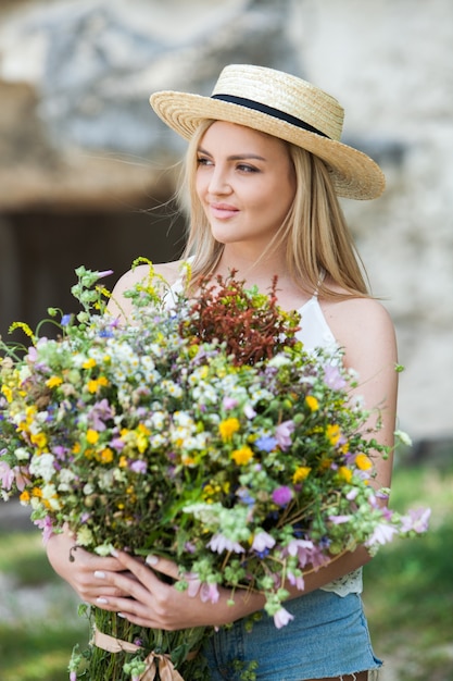 Fashion Portrait of Stylish Pretty Brunette Young Woman Outdoor