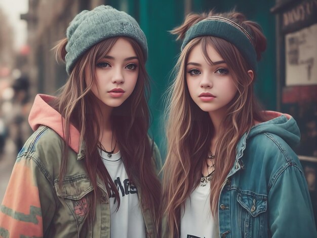 Premium Photo | Fashion Portrait of Two Beautiful Girls in Hipster ...
