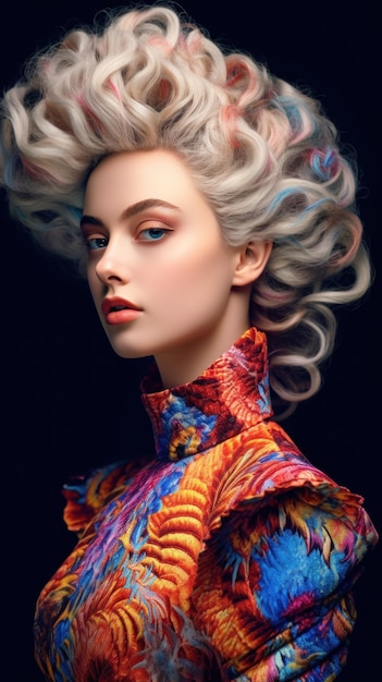 Fashion portrait of a woman with a fashionable colorful hairstyle