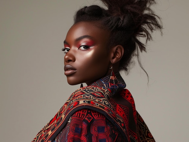 Fashion portrait of young beautiful african american woman with creative make up