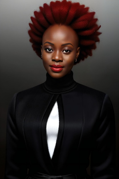 Foto ritratto di moda di una giovane bellissima donna afroamericana con i capelli rossi