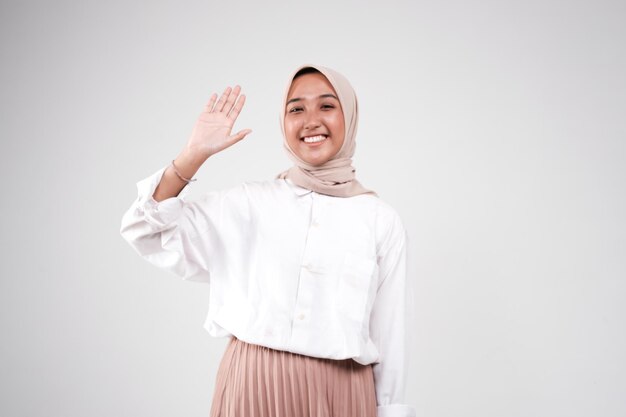 Fashion portrait of young beautiful asian muslim woman with wearing hijab isolated on white backgrou