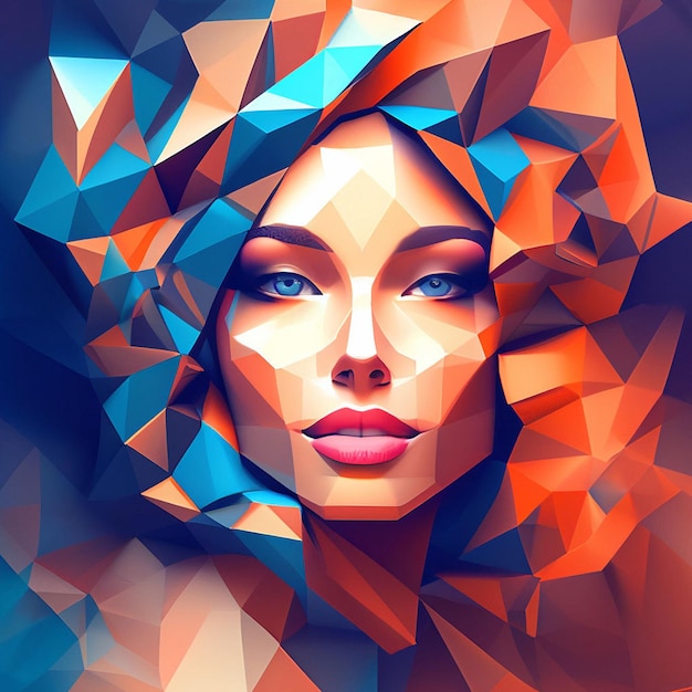 Fashion portrait of young beautiful woman in low poly style