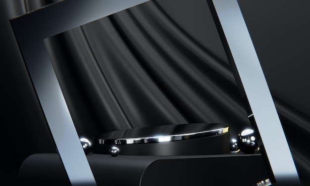 ファッション製品の背景と空白の背景を持つスタンド ブラックの表彰台ディスプレイ