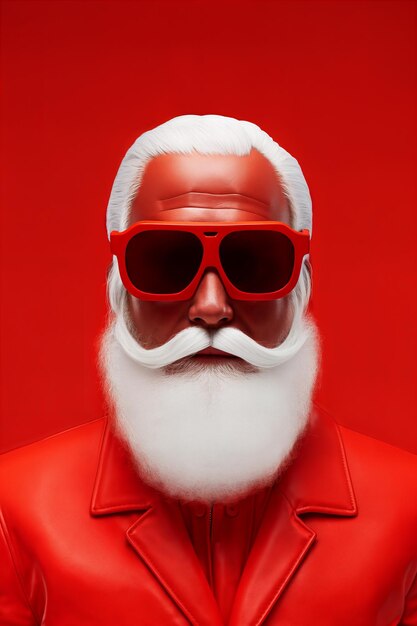 Photo fashion santa on red background creative christmas postcard generative ai