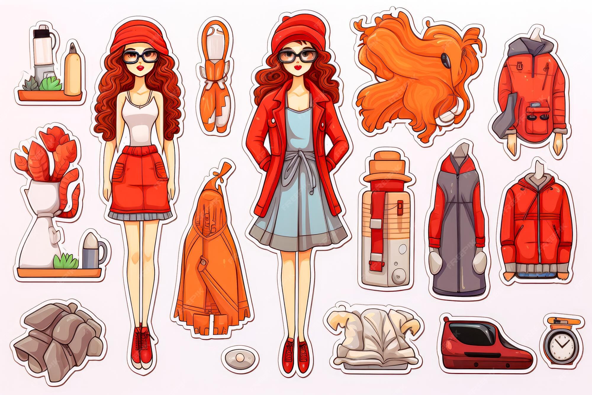 Premium Photo Fashion Set Of Woman Clothes And Accessories Cartoon Style premium-photo-fashion-set-of-woman-clothes-and-accessories-cartoon-style