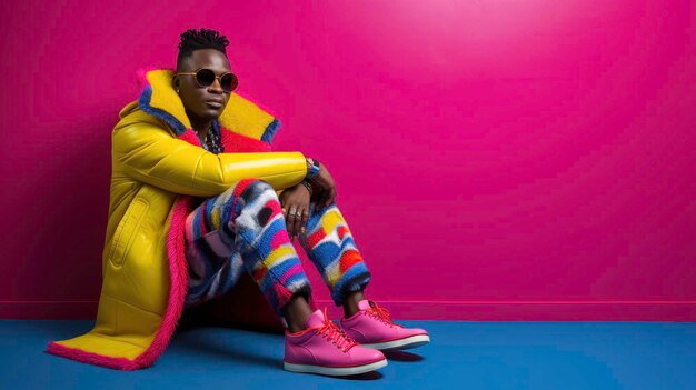 fashion shoot black male model pink colors