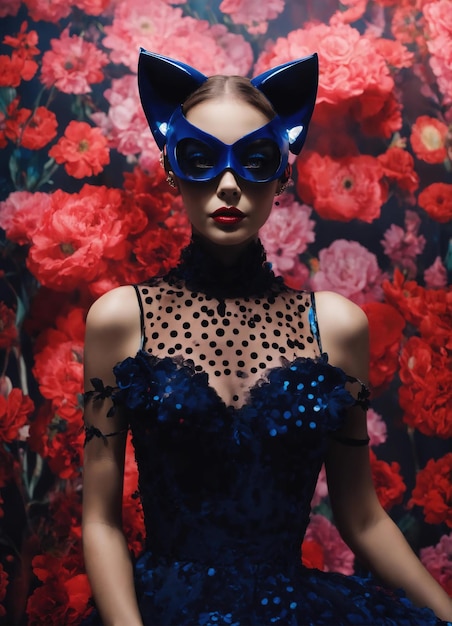 Fashion shot of a beautiful woman in a carnival mask ai generative ai generative