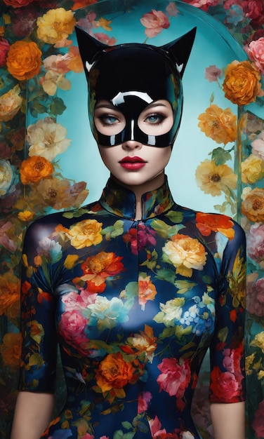 Fashion shot of a beautiful woman in a carnival mask ai generative ai generative