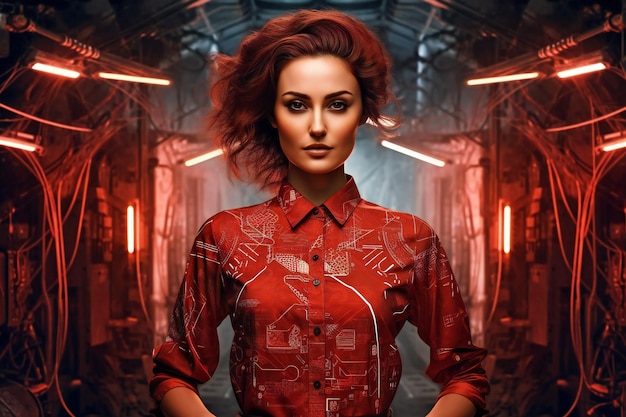 Fashion shot of a beautiful woman in a futuristic space suit