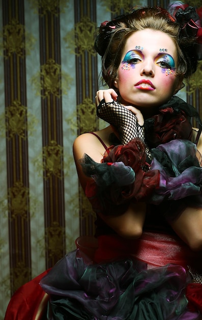 Fashion shot of woman in doll style Creative makeup