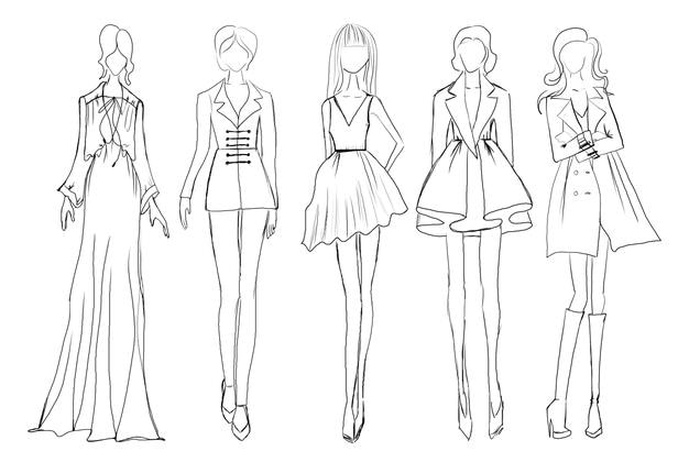 Photo fashion sketch models wearing stylish clothes on white background illustration