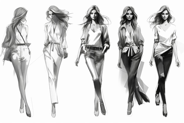 Photo fashion sketches illustration black and white figures sketch