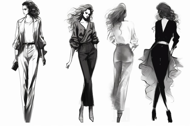 Photo fashion sketches illustration black and white figures sketch