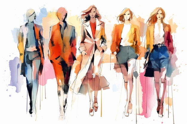 Fashion sketches illustration colorful figures sketch