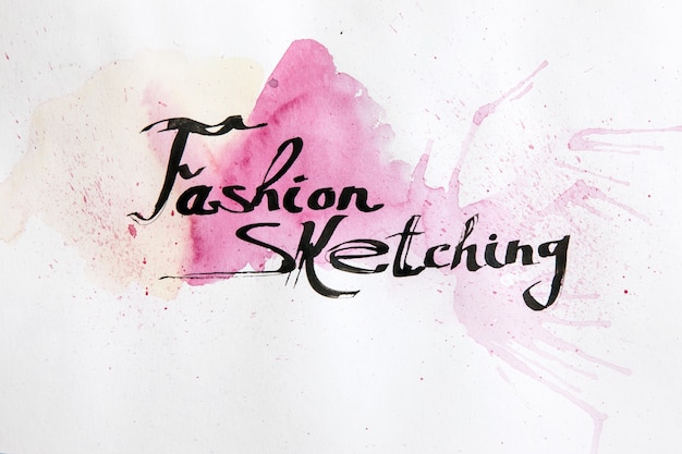 Photo fashion sketching illustration on white backdrop. inscription calligraphically drawn on picture