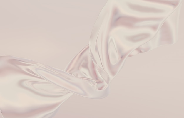 ファッション滑らかなエレガントな飛行白いサテンの布。抽象的な3 dモノクロ背景。