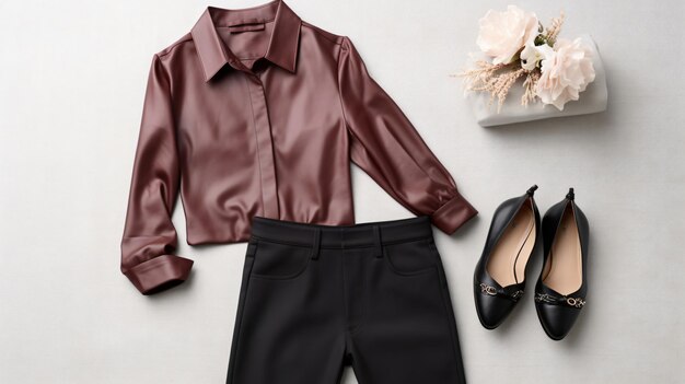 Photo fashion spring or summer outfit shirt and leather pants