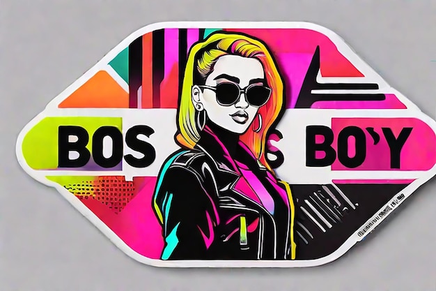 Photo fashion sticker design bold neon colorful artistic simple design black and white boss girl and boss boy