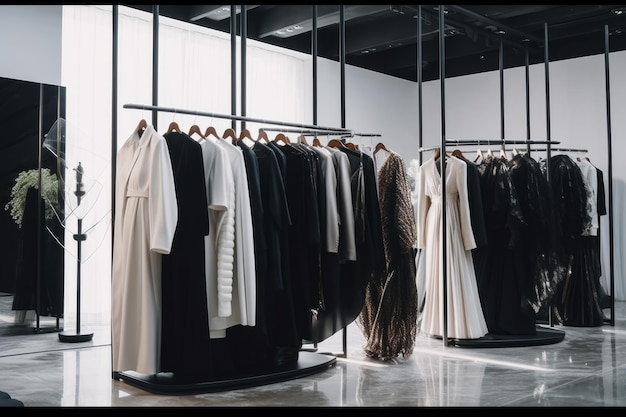 Fashion store showcases elegant clothing collection indoors