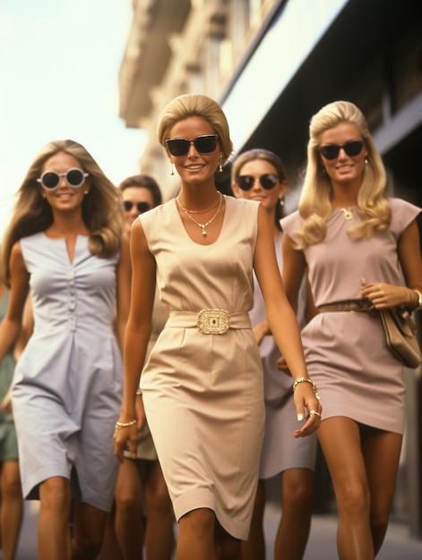 Fashion style of 1960s 1970s years seventies sixties elegance pretty cute beautiful retro pop smiling dress glamour back in past nostalgia cool funny