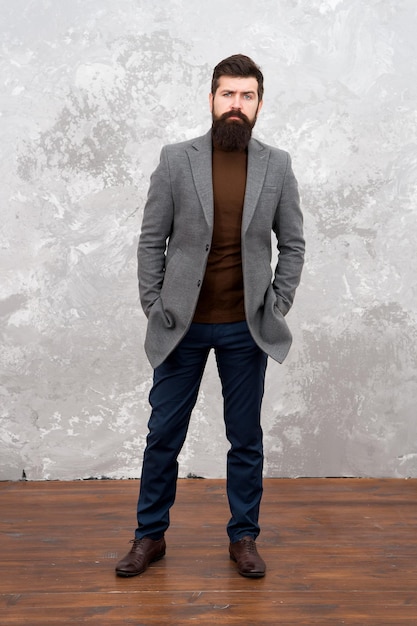 Fashion style and trend. Fashionable look of busy man. Menswear concept. Elegant and stylish hipster. Bearded man in urban style clothes. man autumn style. Casual business attire.