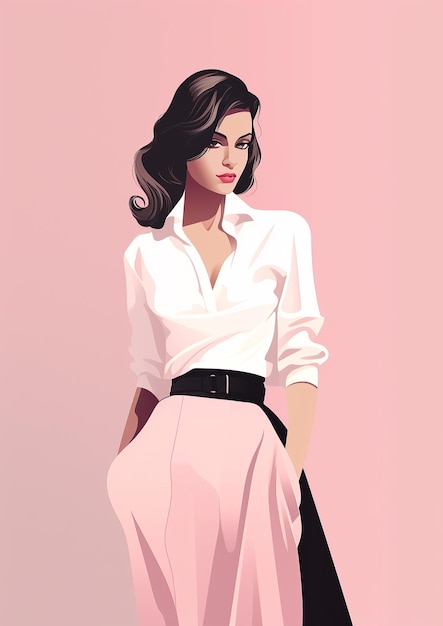 Фото Модный стиль женщины минимальная векторная иллюстрация на розовом фоне простой дизайн плаката