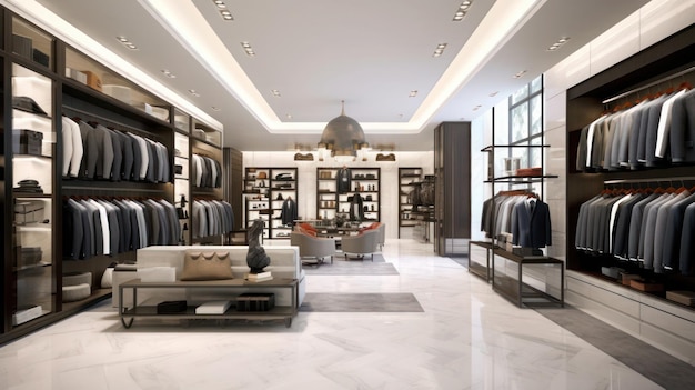 Fashion stylish luxury clothes display with Modern boutique interior with stylish clothes